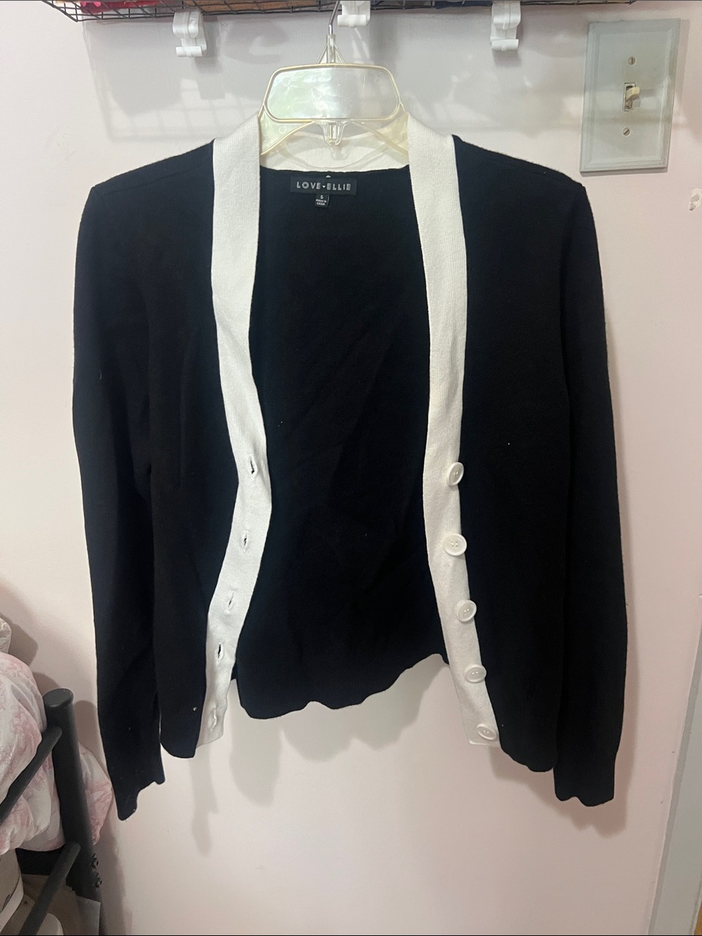 Love Ellie Black V-Neck Cardigan with White Trim
